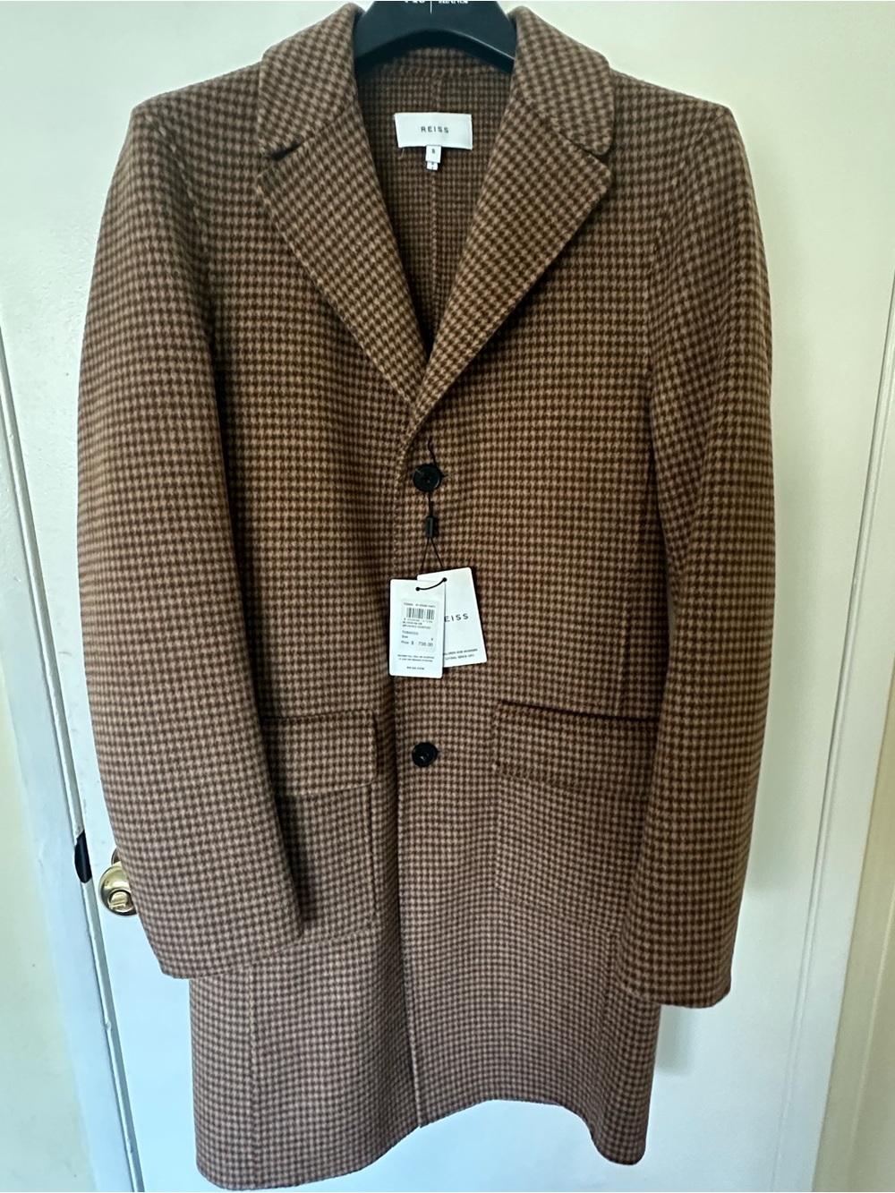 New Reiss  Houndstooth Wool Pea Coat